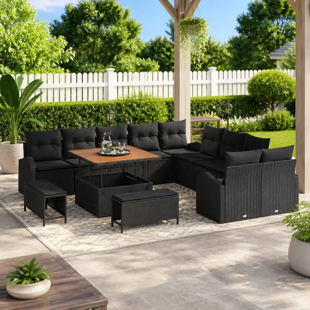 13-Piece Black Outdoor Garden Sofa Set