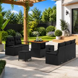 8-Piece Modular Garden Sofa Set with Storage in Black