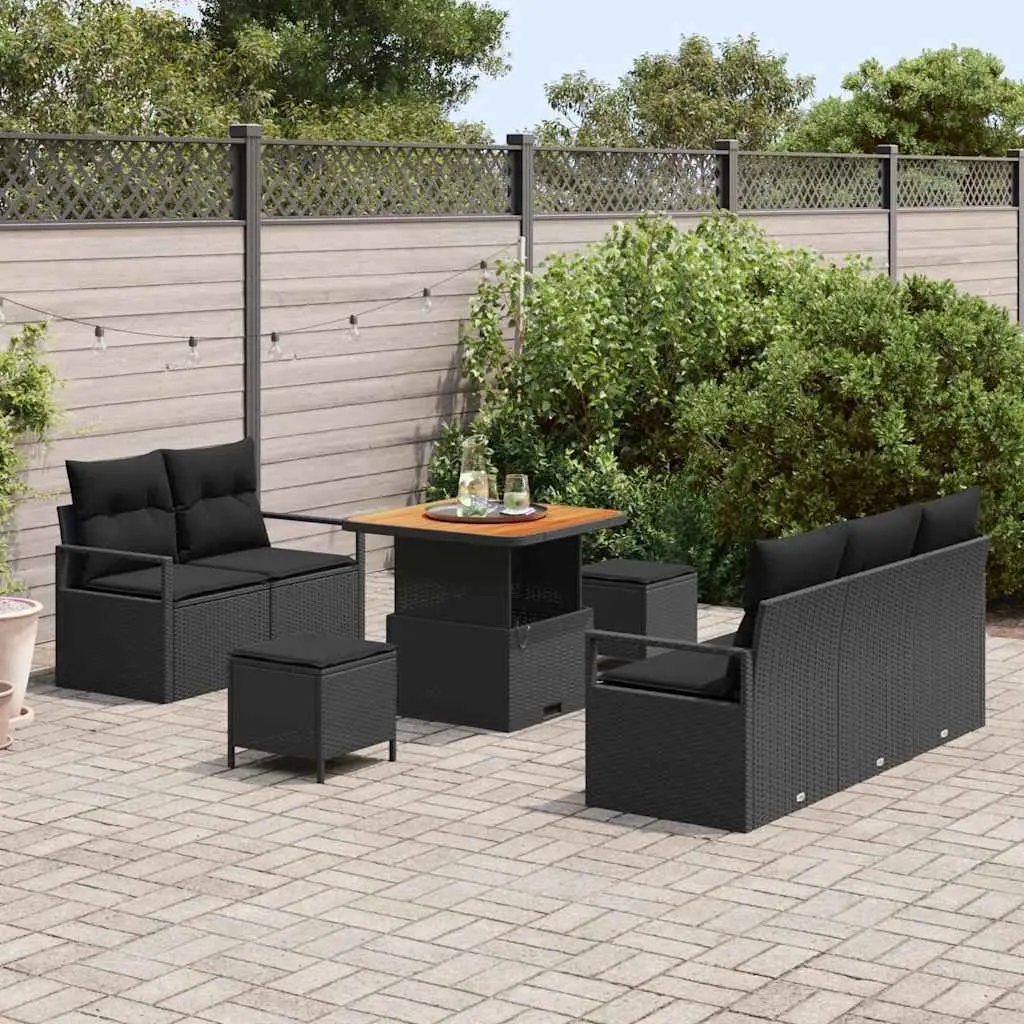 8-Piece Modular Garden Sofa Set with Storage in Black