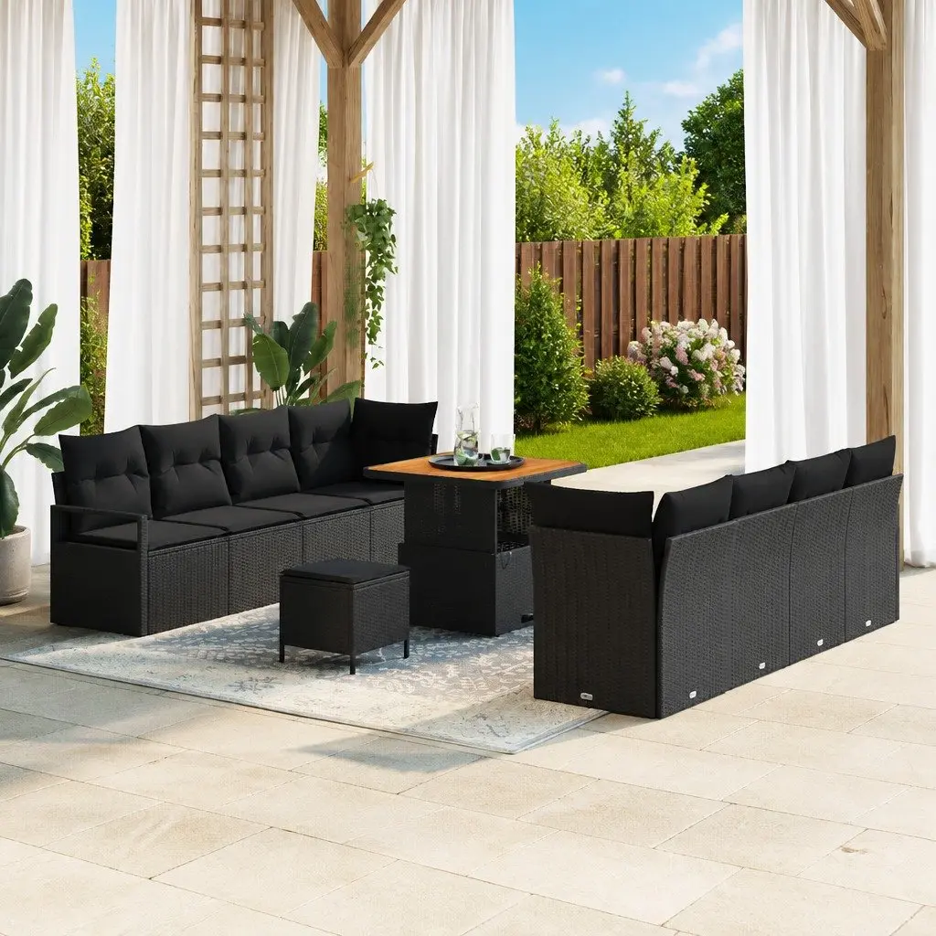 Black Modular Garden Sofa Set with Storage