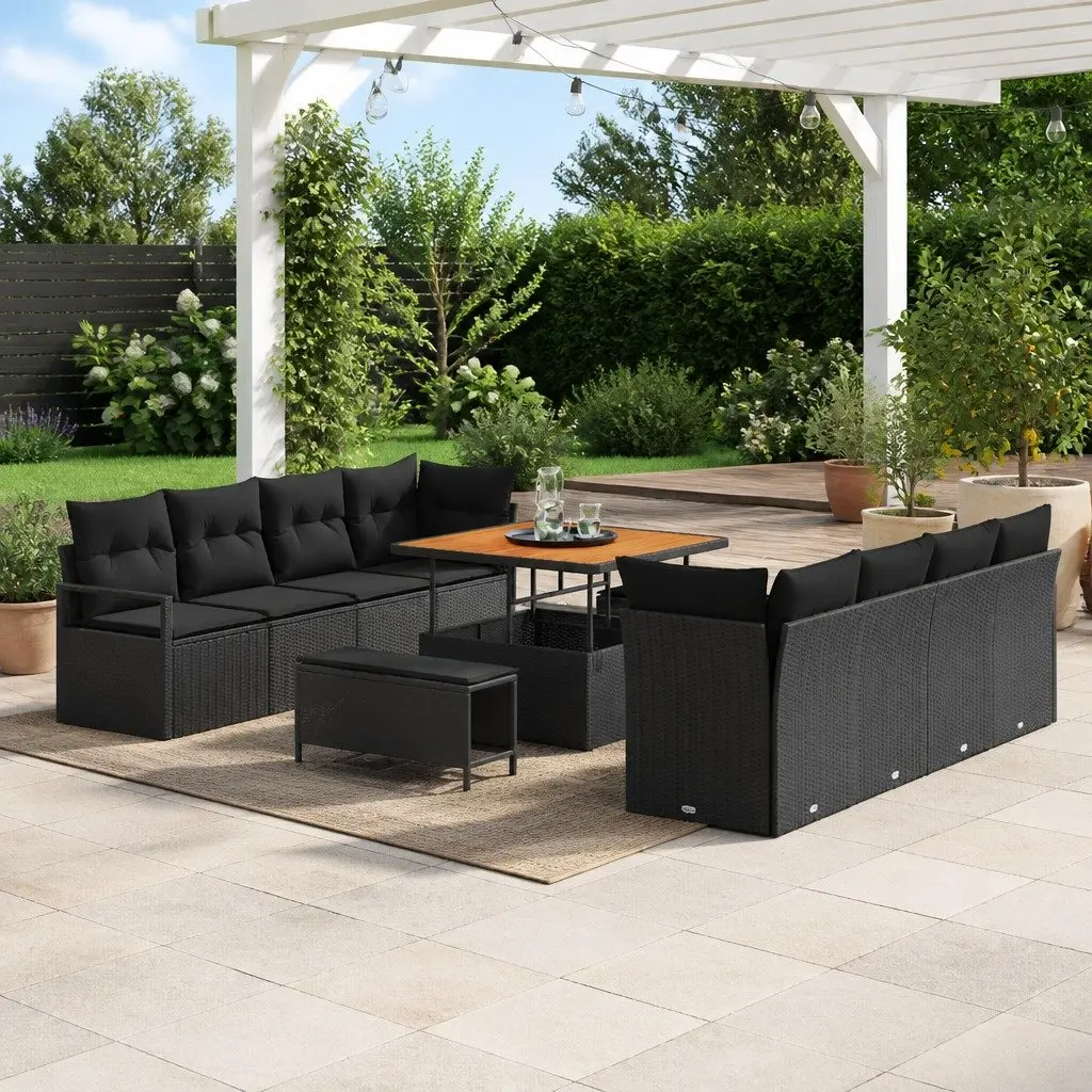 Black Modular Rattan Garden Sofa Set with Cushion
