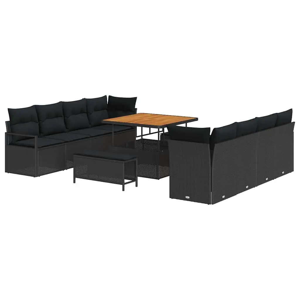 Black Modular Rattan Garden Sofa Set with Cushion