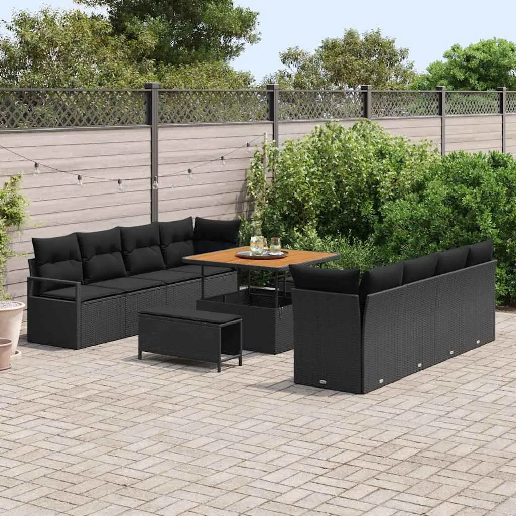 Black Modular Rattan Garden Sofa Set with Cushion