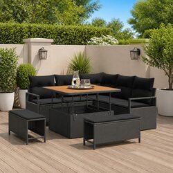 Sturdy Modular 8-Piece Outdoor Garden Sofa Set in Black