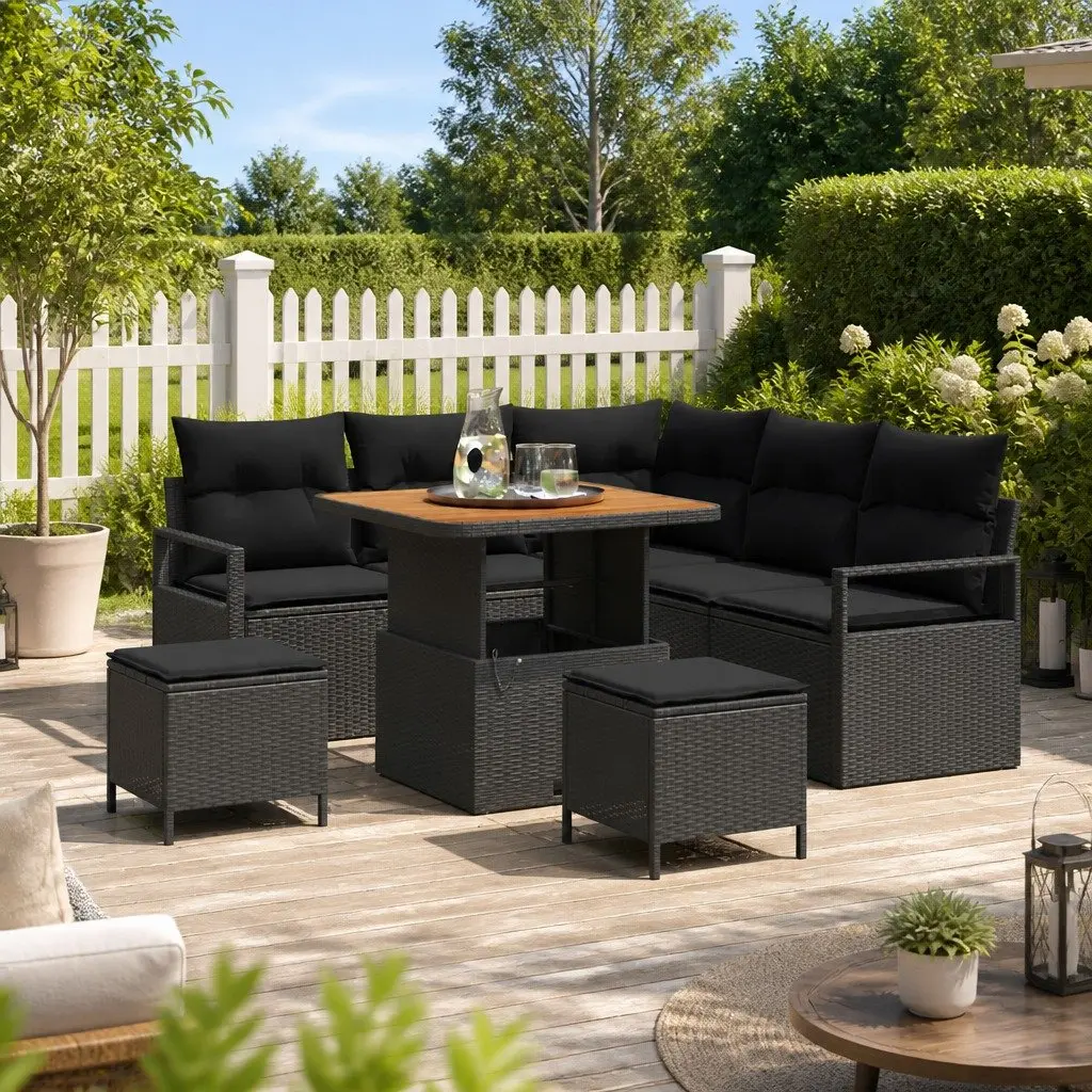 Black Garden Sofa Set 8-Piece Modular Seating