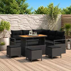 9-Piece Modular Outdoor Sofa Set with Storage - Black
