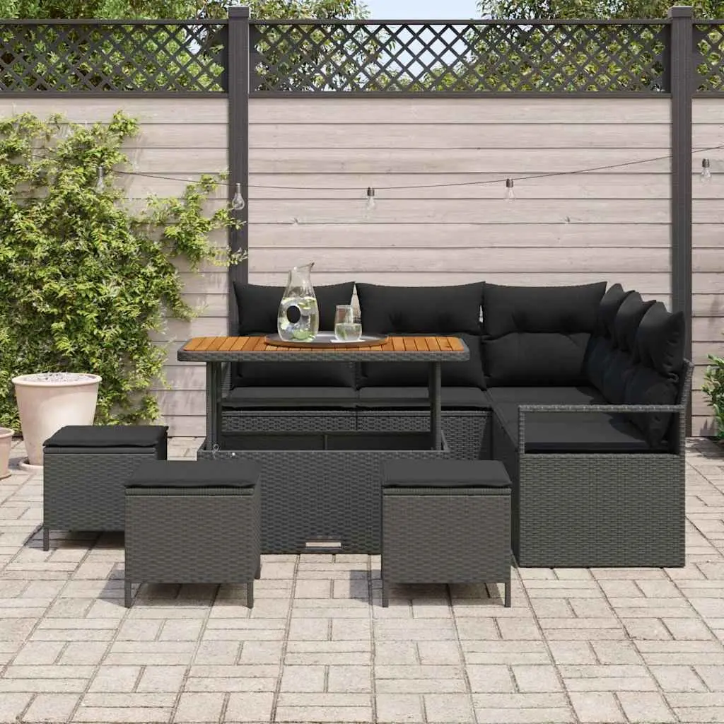 Garden Sofa Set 9 Pieces Modular Outdoor Seating with Storage Black