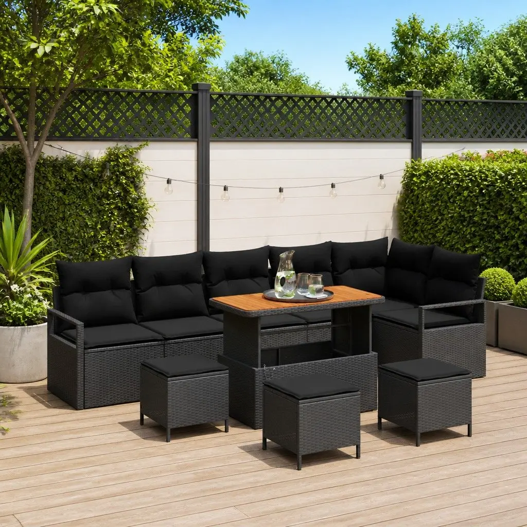 Black Modular Rattan Garden Sofa Set with Storage