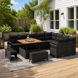 High-Quality 12pc Black Poly Rattan Outdoor Sofa Set