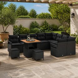 12pc Black Poly Rattan Outdoor Sofa Set with Cushions