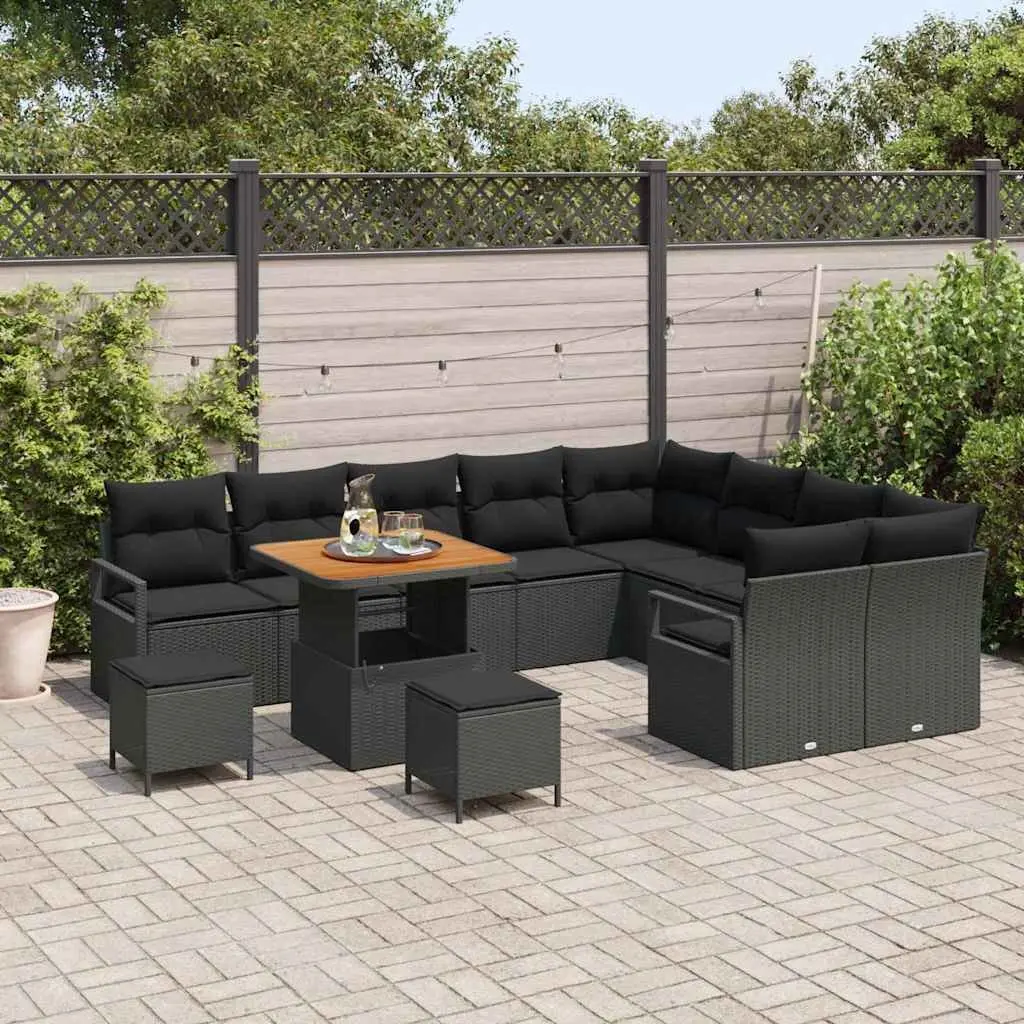 Outdoor Garden Sofa Set Poly Rattan 12 Piece Black