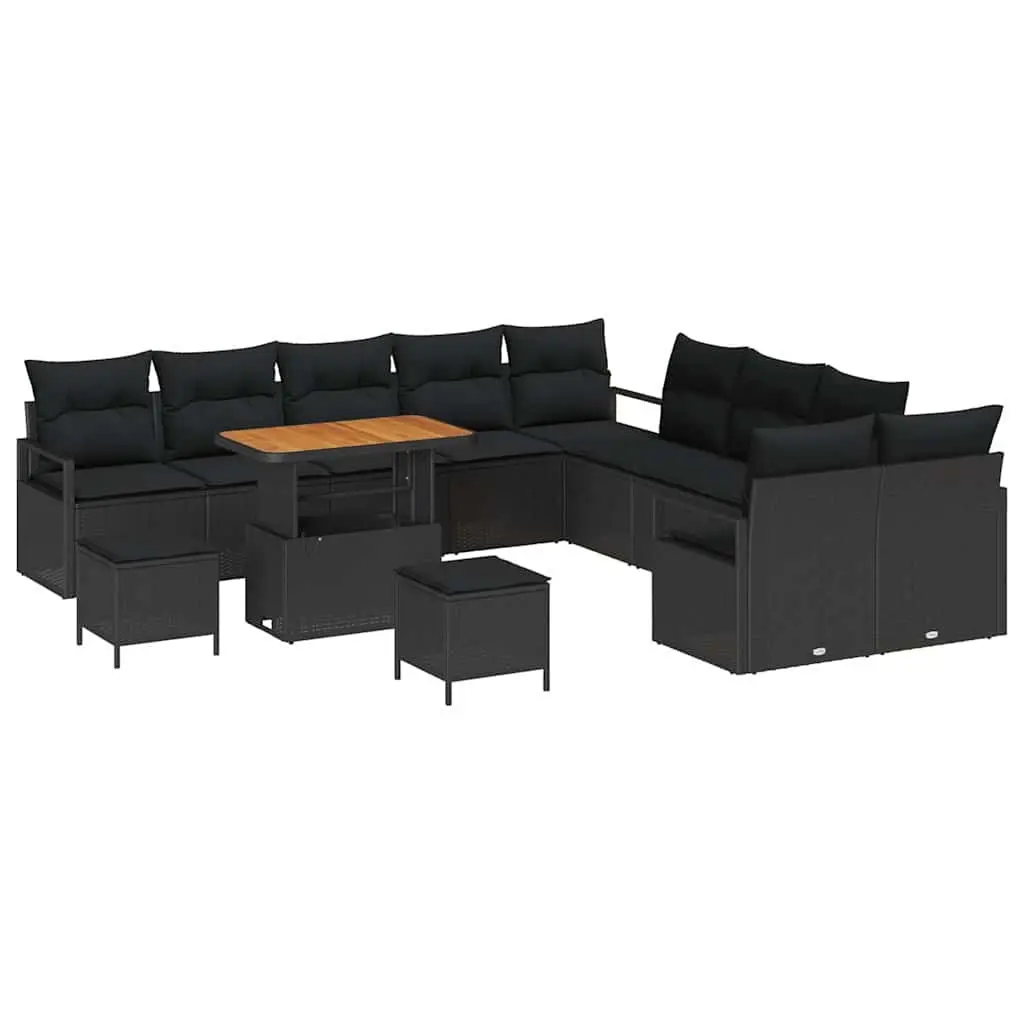 Outdoor Garden Sofa Set Poly Rattan 13 Pieces Black with Storage