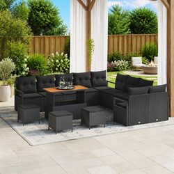 14-Piece Black Poly Rattan Garden Sofa Set with Storage