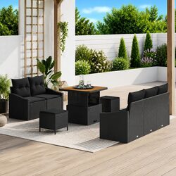 Outdoor Garden Sofa Set 8pcs Modular Seating with Storage Black Poly Rattan