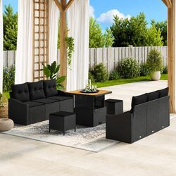 Premium Outdoor Garden Sofa Set 9 Pieces in Black Rattan