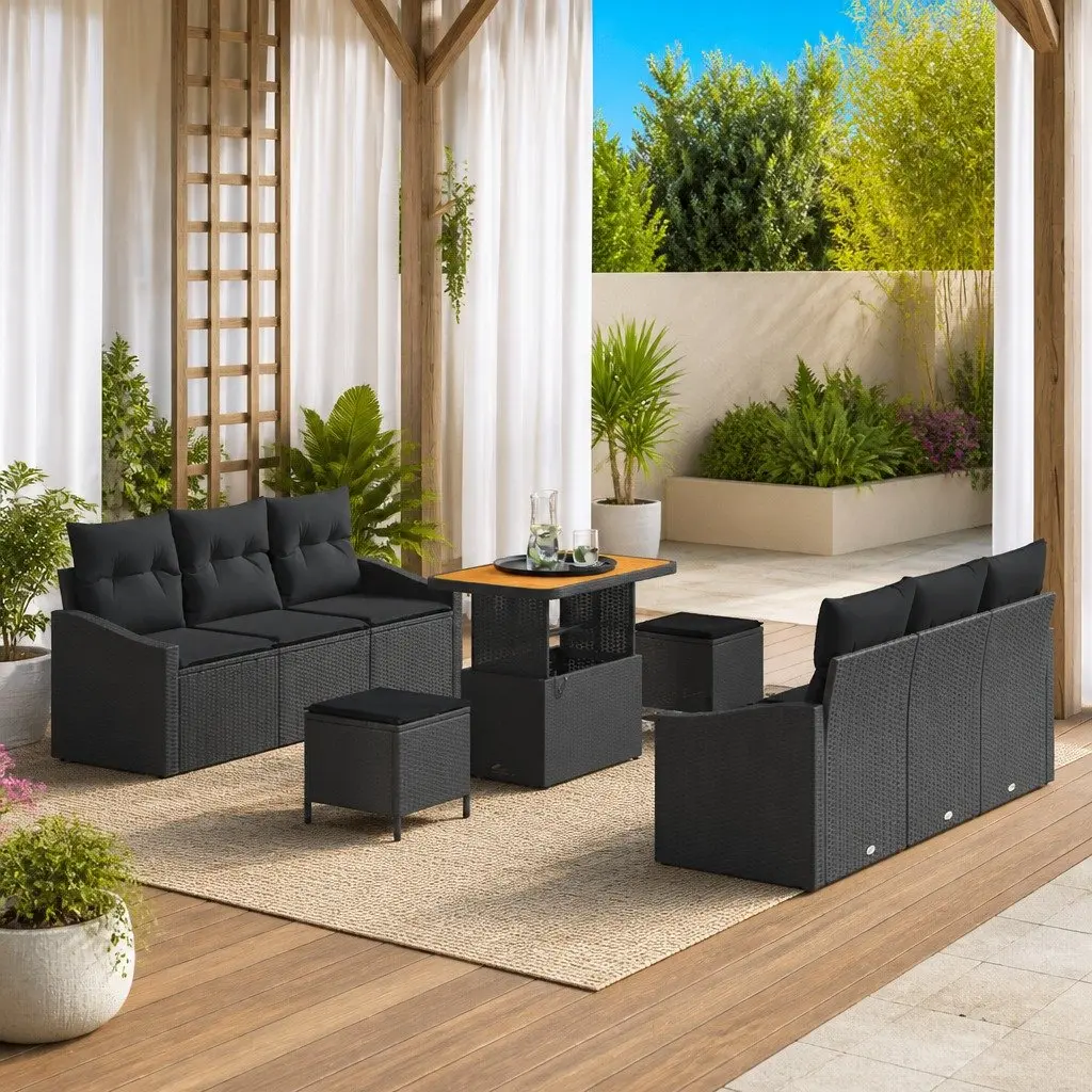 9-Piece Outdoor Garden Sofa Set in Black