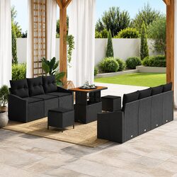 10-Piece Black Poly Rattan Outdoor Sofa Set