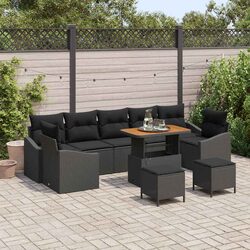 High-Quality 10-Piece Black Poly Rattan Sofa Set