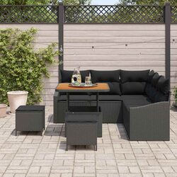 8-Piece Black Poly Rattan Outdoor Garden Sofa Set