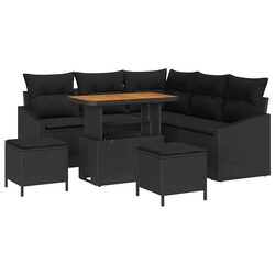 8 Piece Modular Black Poly Rattan Outdoor Sofa Set