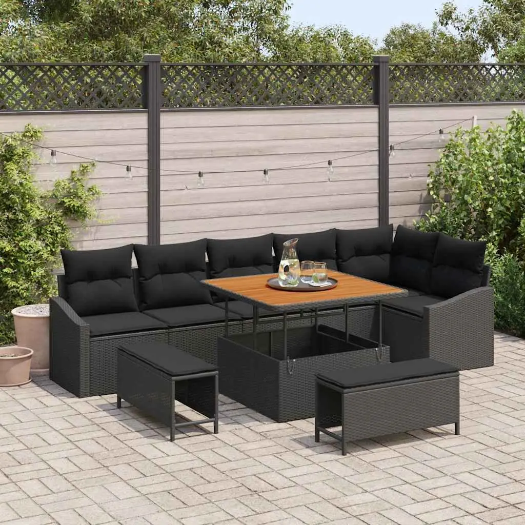 Modular 9-Piece Outdoor Garden Sofa Set in Black