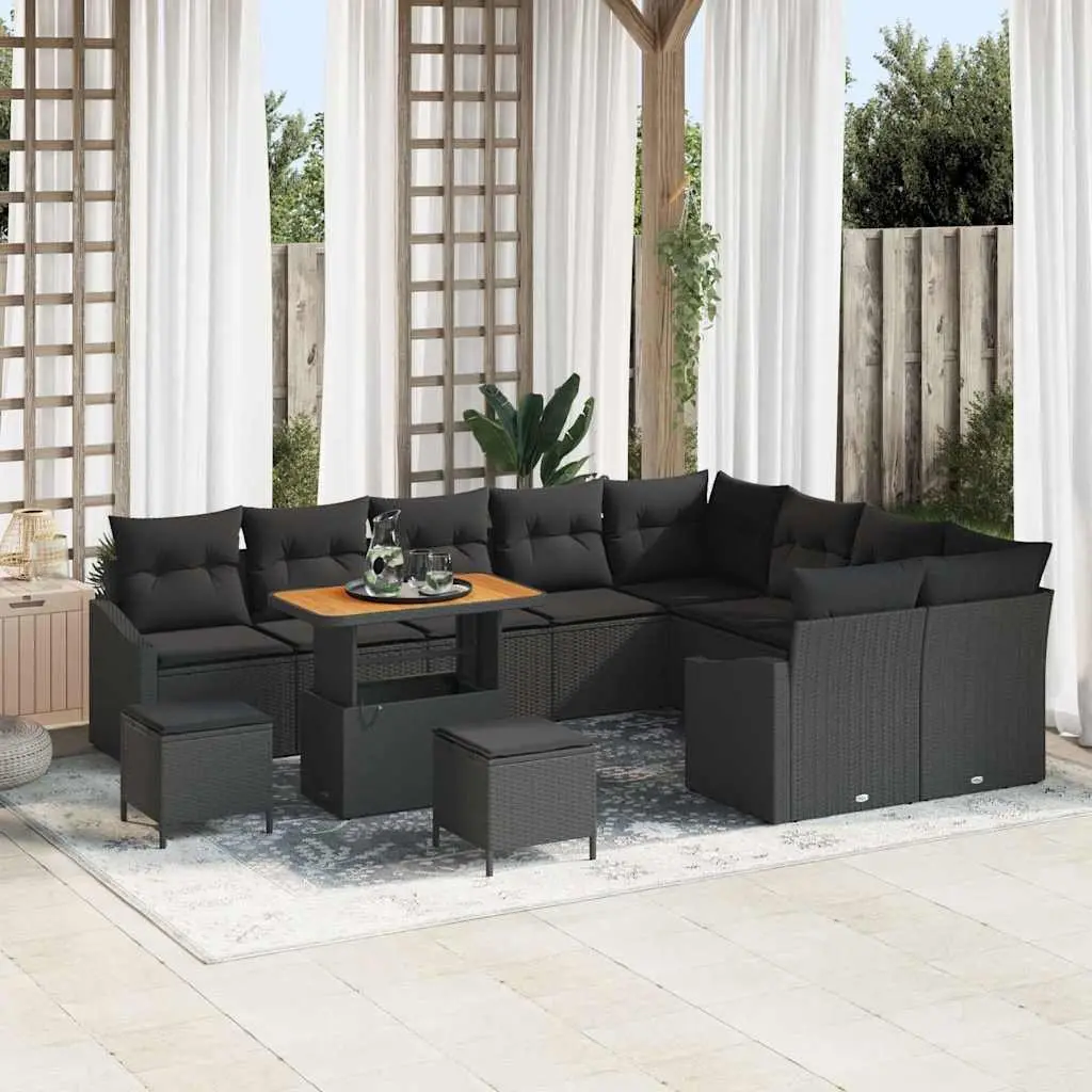 Outdoor Modular Sofa Set with Cushions in Black