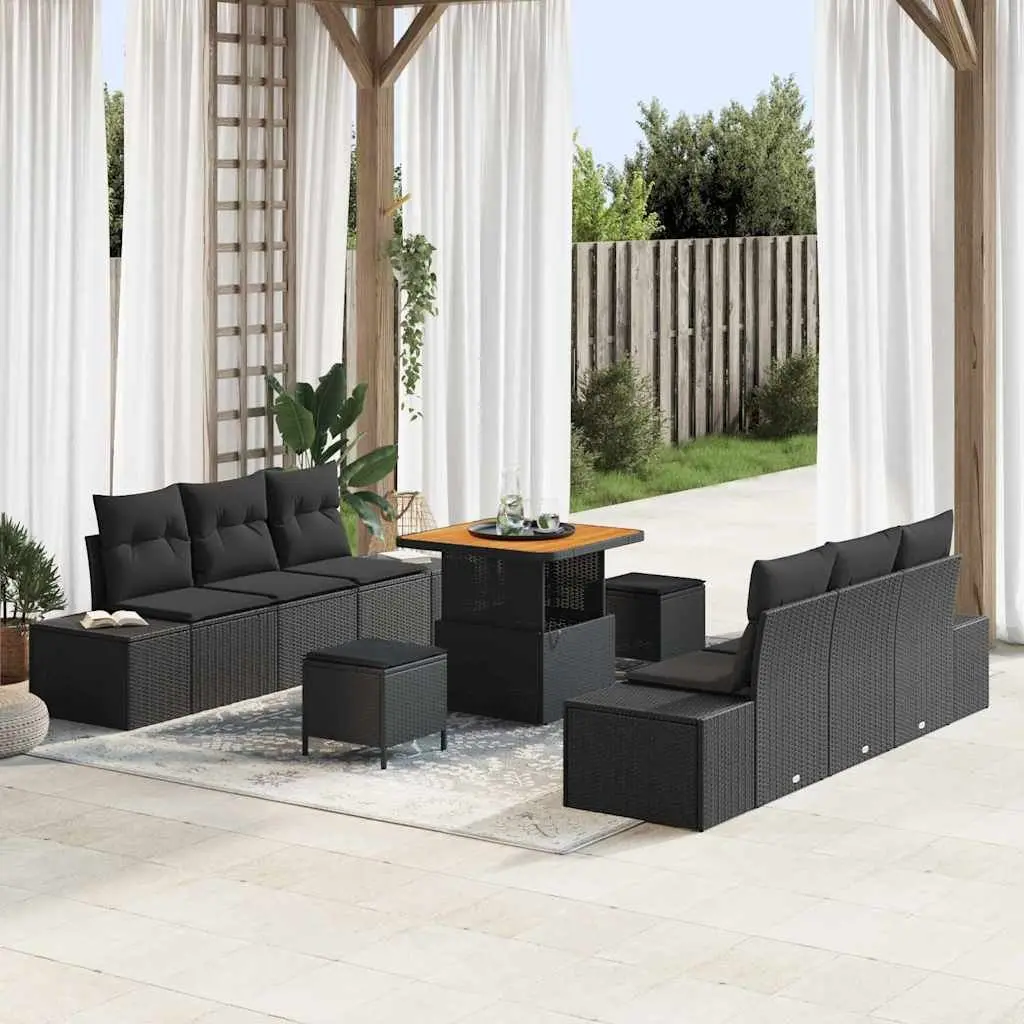 9 Piece Outdoor Sofa Set with Black Poly Rattan