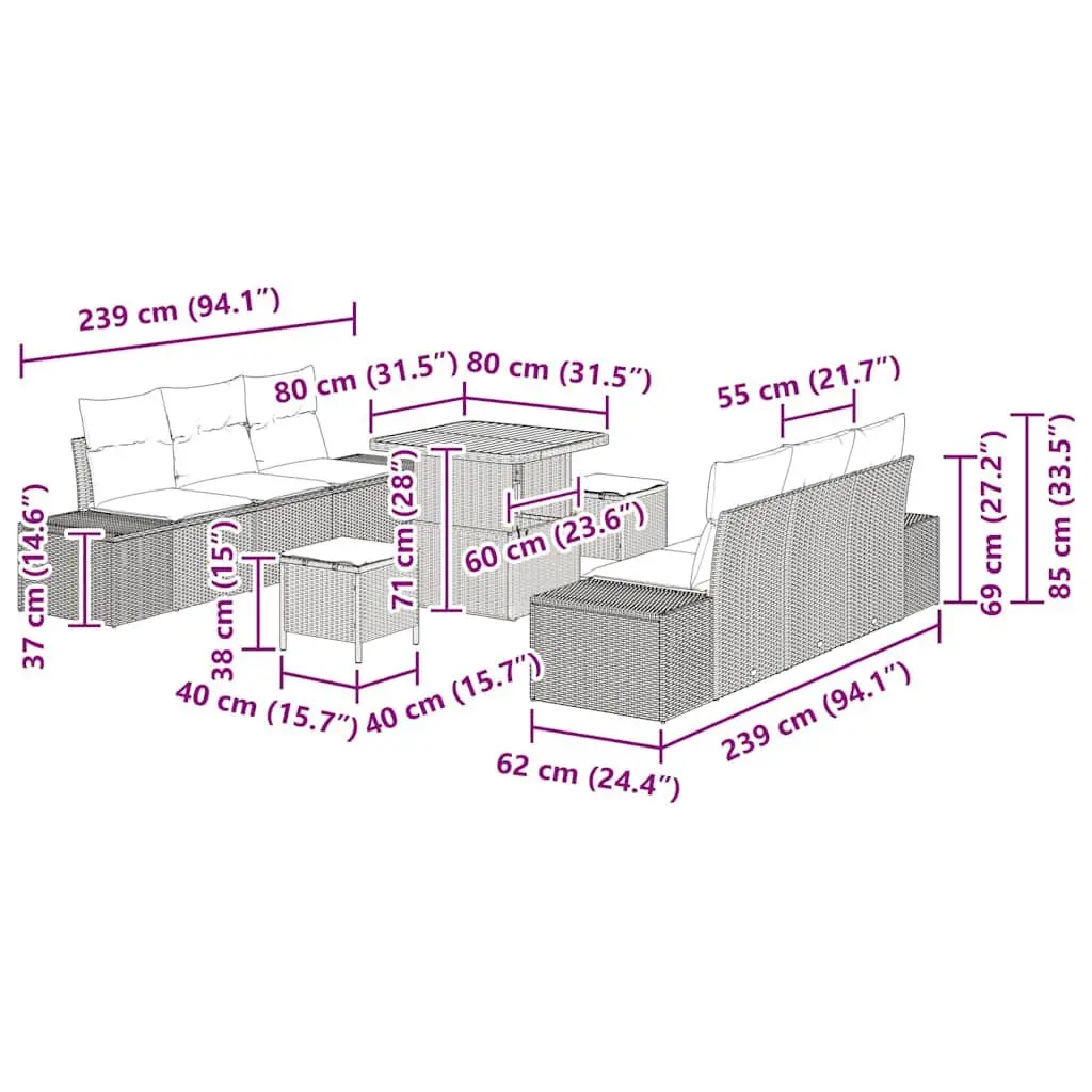9 Piece Outdoor Sofa Set with Black Poly Rattan
