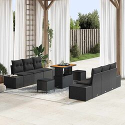Durable 9-Piece Black Poly Rattan Garden Sofa Set