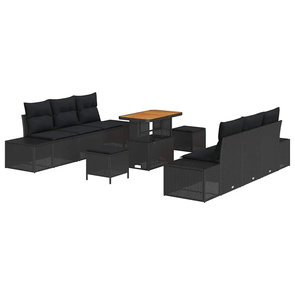 Outdoor Garden Sofa Set Poly Rattan 9 Piece Black