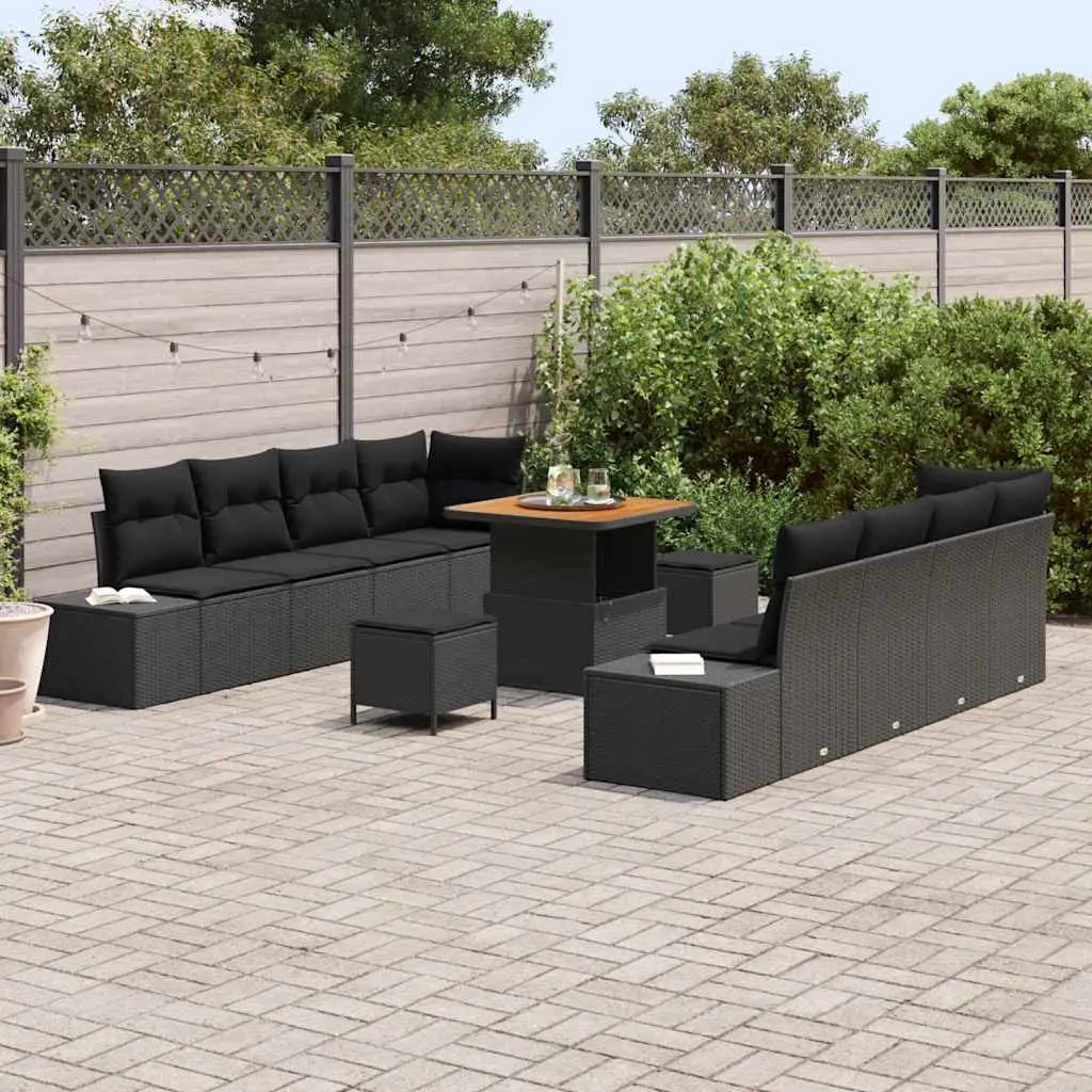 11 Piece Modular Outdoor Sofa Set Black Rattan