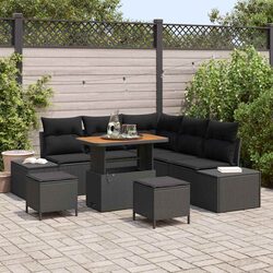 8-Piece Black Modular Outdoor Garden Sofa Set with Storage