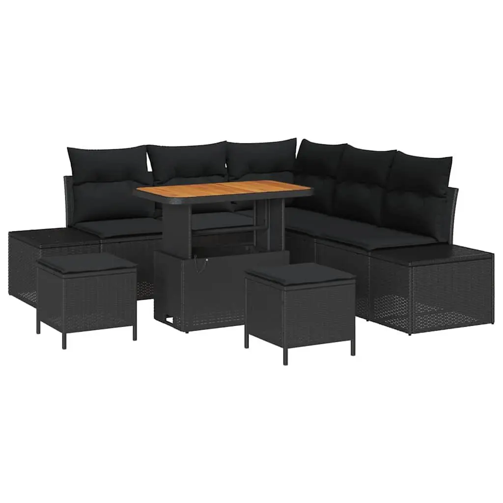 8-Piece Black Modular Outdoor Garden Sofa Set with Storage