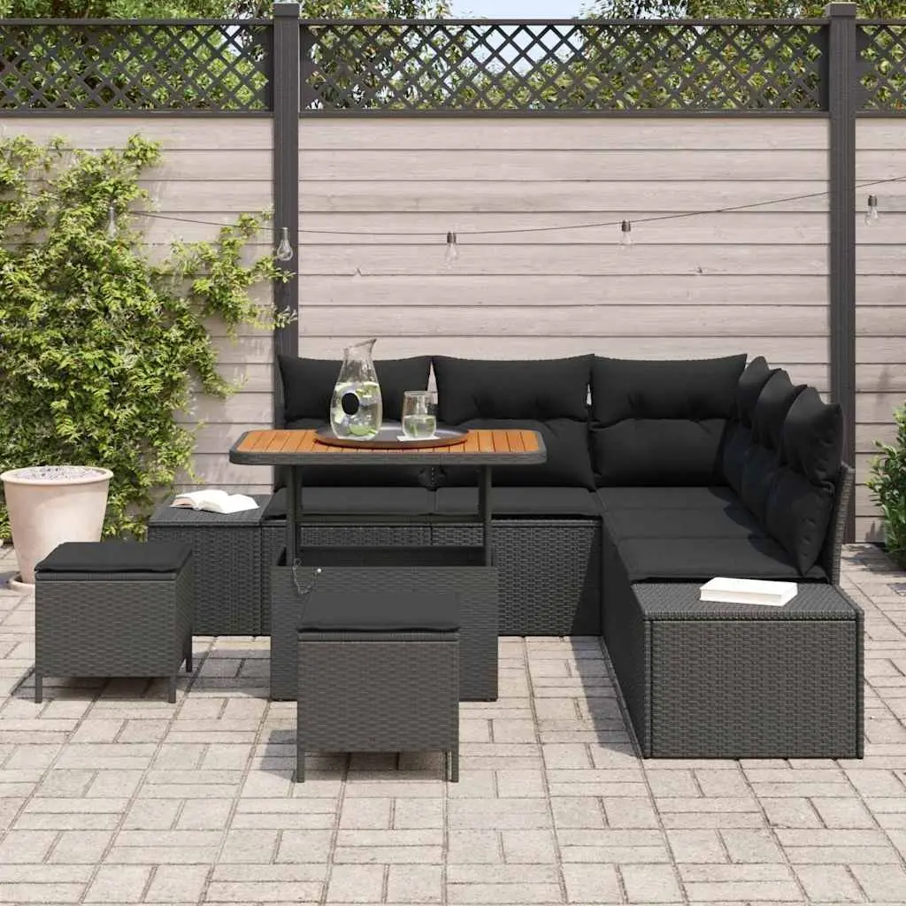 8-Piece Black Modular Outdoor Garden Sofa Set with Storage