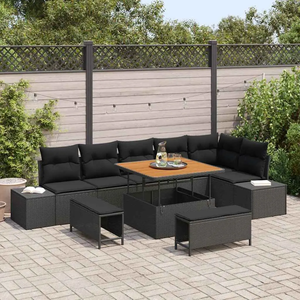9-Piece Modular Garden Sofa Set in Black