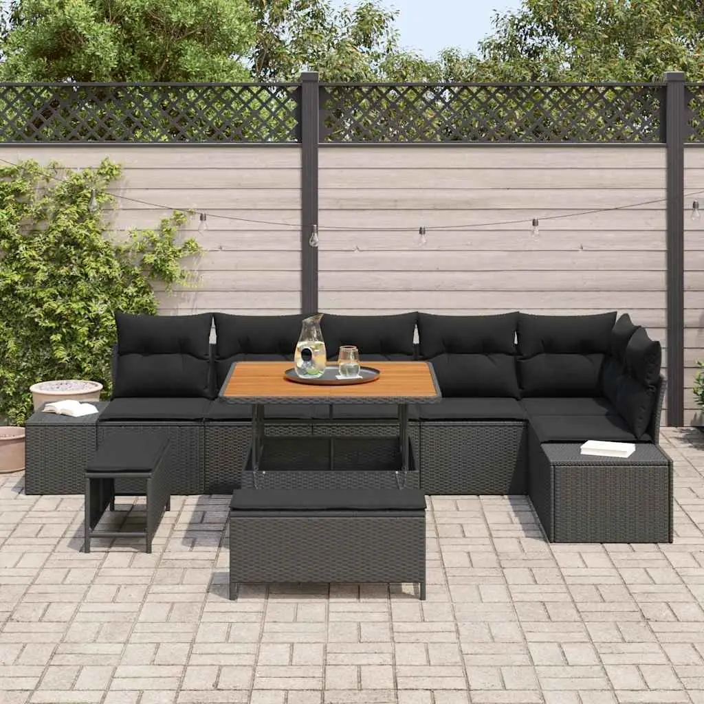 9-Piece Modular Garden Sofa Set in Black