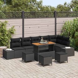 High-Quality 10 Piece Black Poly Rattan Garden Sofa Set