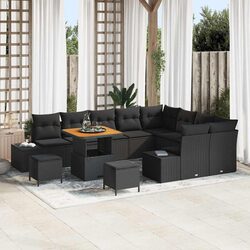 12-Piece Black Poly Rattan Garden Sofa Set