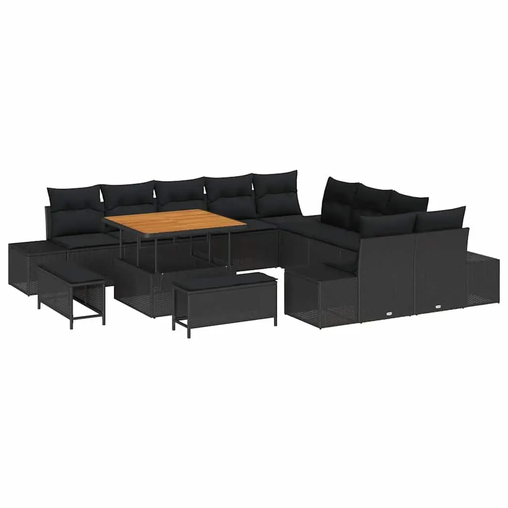 Black Poly Rattan Modular Garden Sofa Set 13 Piece