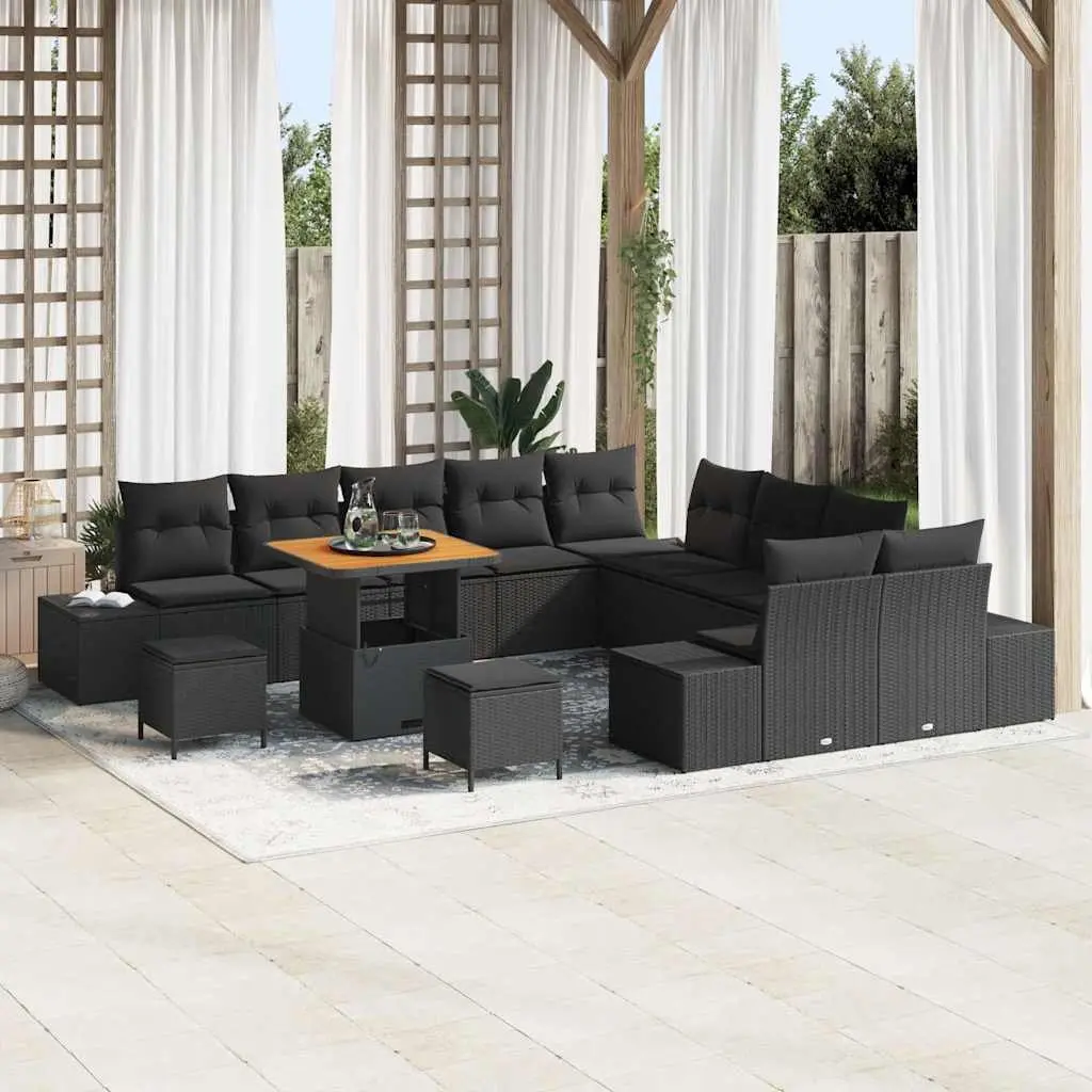 Modular 13-Piece Garden Sofa Set in Black