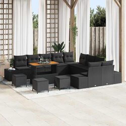Durable 14-Piece Black Poly Rattan Garden Sofa Set