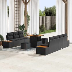 10-Piece Black Poly Rattan Outdoor Sofa Set with Storage
