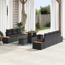 Premium 10-Piece Black Poly Rattan Outdoor Sofa Set