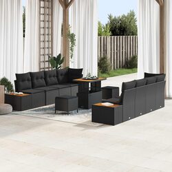 11-Piece Black Poly Rattan Sectional Garden Sofa Set
