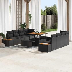Premium 11-Piece Black Poly Rattan Modular Garden Sofa Set