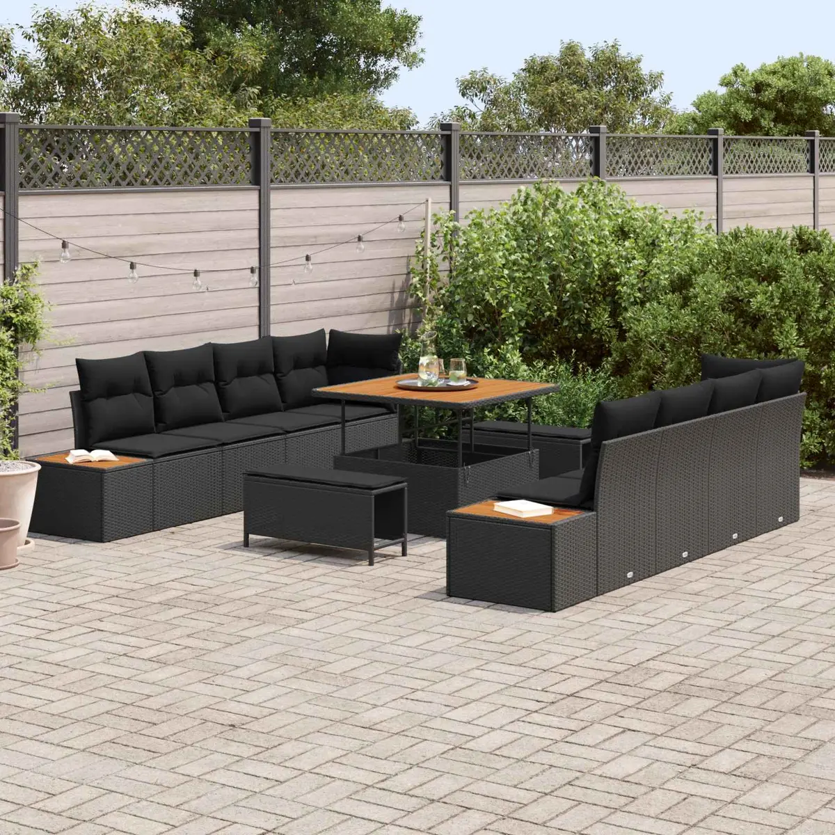 Outdoor Garden Sofa Set Poly Rattan 11 Piece Black