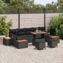 Garden Sofa Set 10 Pieces Black Poly Rattan Outdoor Seating Modular Lounge