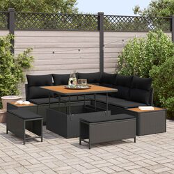 Premium 8-Piece Black Poly Rattan Outdoor Sofa Set