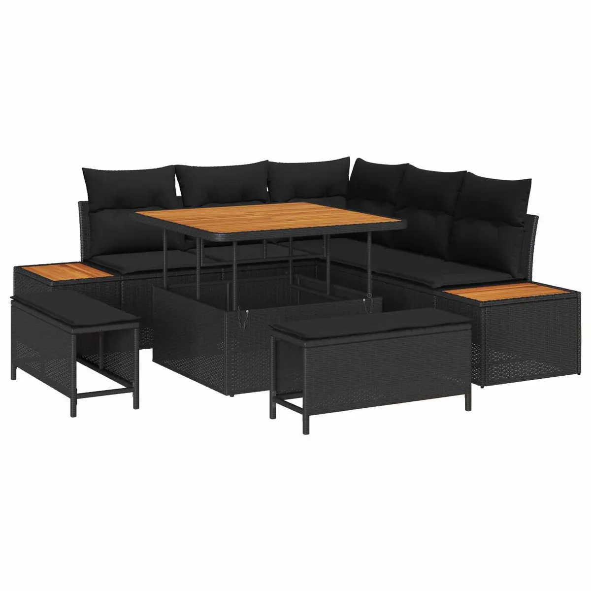 8-Piece Black Poly Rattan Outdoor Sofa Set
