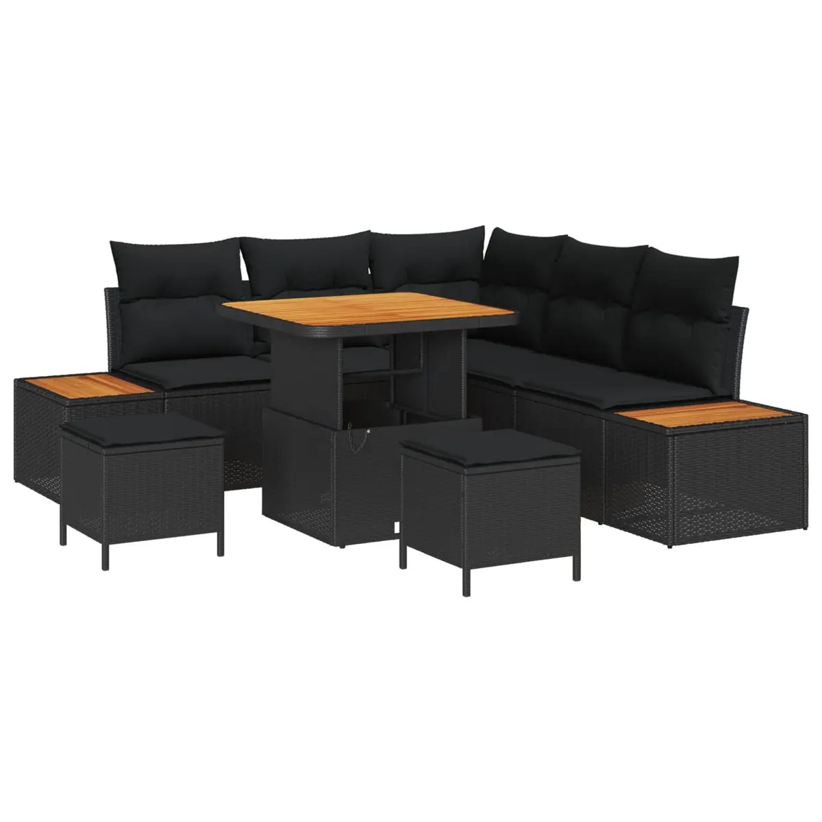 Outdoor Sofa Set Poly Rattan 8 Piece Black